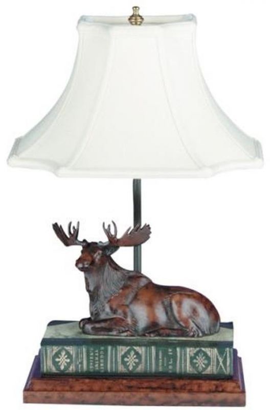 Sculpture Table Lamp Moose on Book Rustic Hand Painted USA Made OK Casting