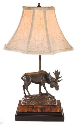 Sculpture Table Lamp Moose on Rock Rustic Mountain Hand Painted OK Casting USA