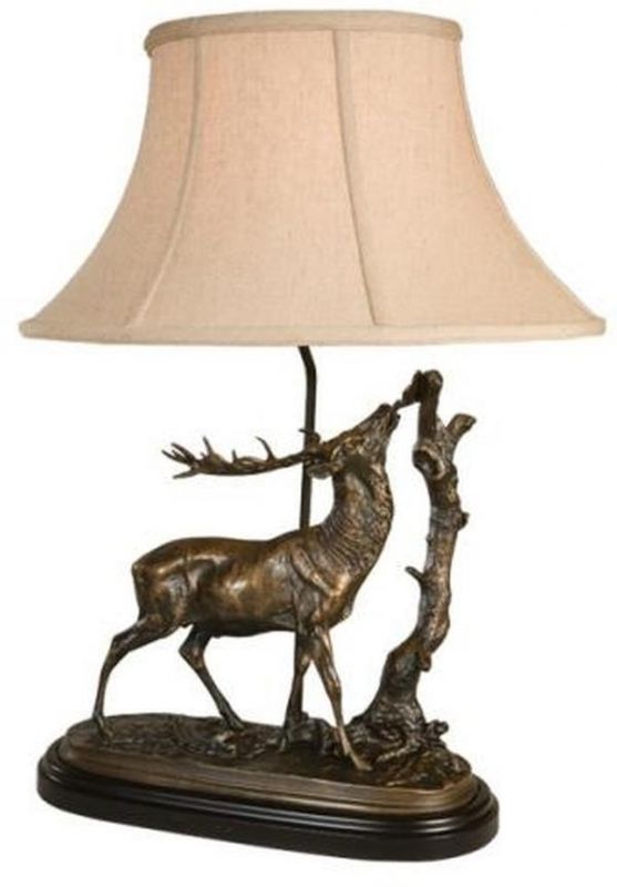 Sculpture Table Lamp Nibbling Elk Hand Painted Made in the USA OK Casting 1Light