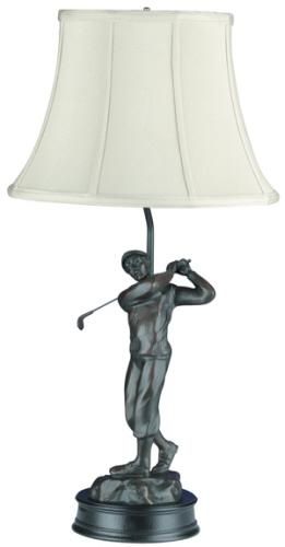 Sculpture Table Lamp Old Time Golfer Hand Painted Made in USA OK Casting