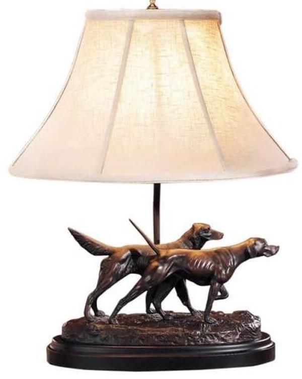 Sculpture Table Lamp Pair Pointing Dogs Hand Painted USA Made OK Casting