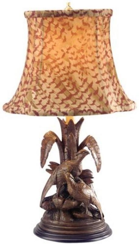 Sculpture Table Lamp Pheasant Birds Feather Fabric Hand Painted OK Casting Small