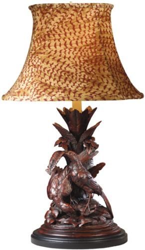 Sculpture Table Lamp Pheasant Birds Hand Painted OK Casting Feather Fabric