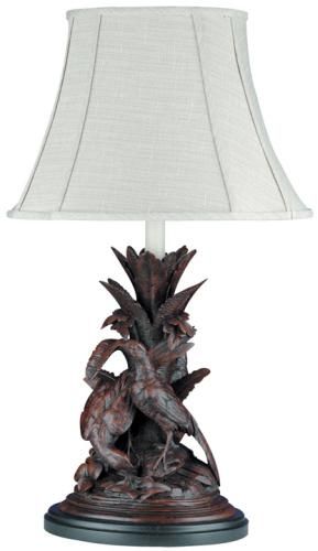 Sculpture Table Lamp Pheasant Birds Hand Painted OK Casting Traditional Linen
