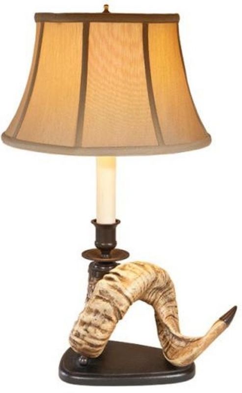 Sculpture Table Lamp Ram Horn Right Facing Hand Painted OK Casting Linen