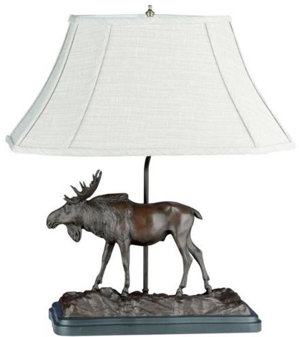 Sculpture Table Lamp Rustic Bull Moose Traditional Hand Painted OK Casting Linen