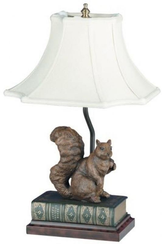 Sculpture Table Lamp Rustic Squirrel on Book Hand Painted OK Casting Linen