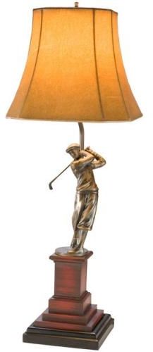 Sculpture Table Lamp Swinging Golfer Trophy 1-Light Brown Cast Resin Fabric