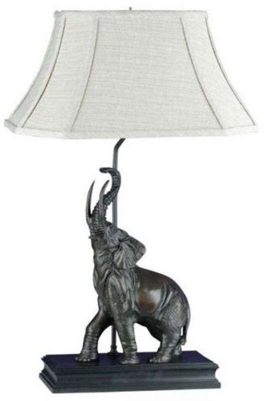Sculpture Table Lamp Trumpeting Elephant 1-Light Ebony Black Cast Resin