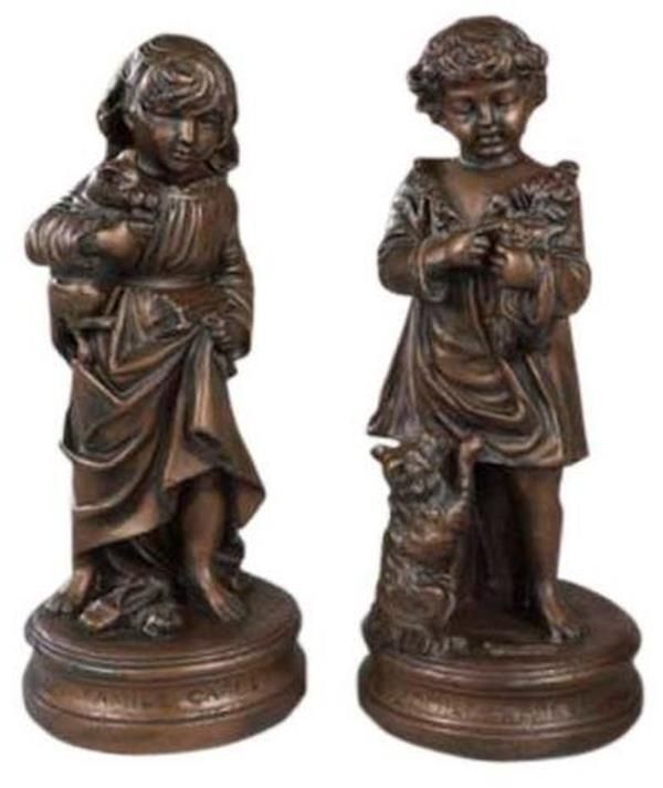 Sculptures Sculpture Traditional Antique Boy and Girl Siblings Carrying His Her