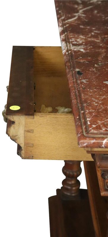 Server Sideboard Antique French Renaissance 1900 Marble Walnut 2-Drawer