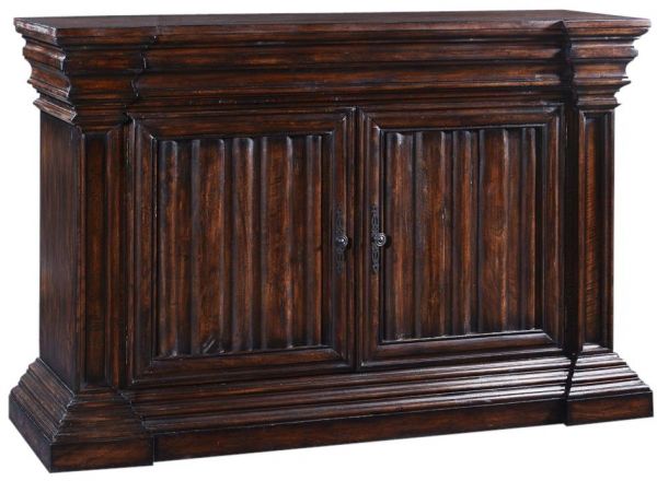 Server Sideboard Cathedral Rustic Pecan Wood  Cornice Moldings  Linen Fold Doors