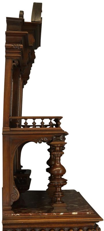 Server Sideboard Renaissance Antique French 1890 Carved Walnut Marble Signed LaLaurette