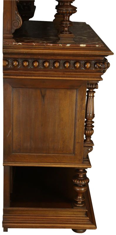 Server Sideboard Renaissance Antique French 1890 Carved Walnut Marble Signed LaLaurette