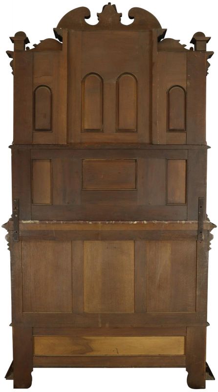 Server Sideboard Renaissance Antique French 1890 Carved Walnut Marble Signed LaLaurette