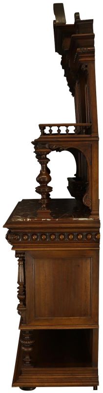 Server Sideboard Renaissance Antique French 1890 Carved Walnut Marble Signed LaLaurette