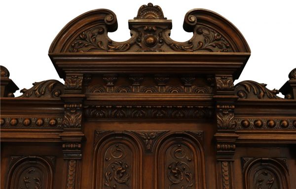 Server Sideboard Renaissance Antique French 1890 Carved Walnut Marble Signed LaLaurette