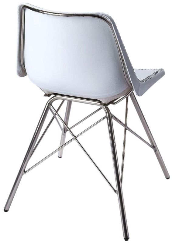 Side Chair Dining Accent Mid-Century Modern White Nickel-Plated Distressed