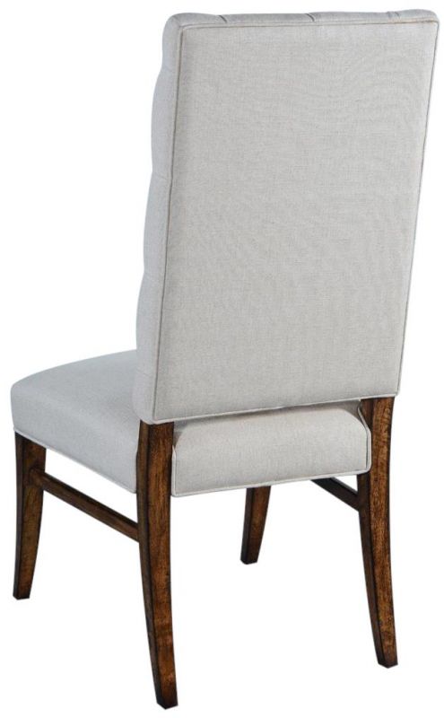Side Chair Dining Anna Tufted Oatmeal Linen Upholstery Rustic Pecan Solid Wood