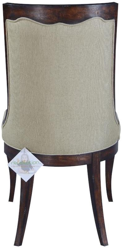 Side Chair Dining Rampart Curved Back Dark Solid Wood  Tufted Beachwood Linen