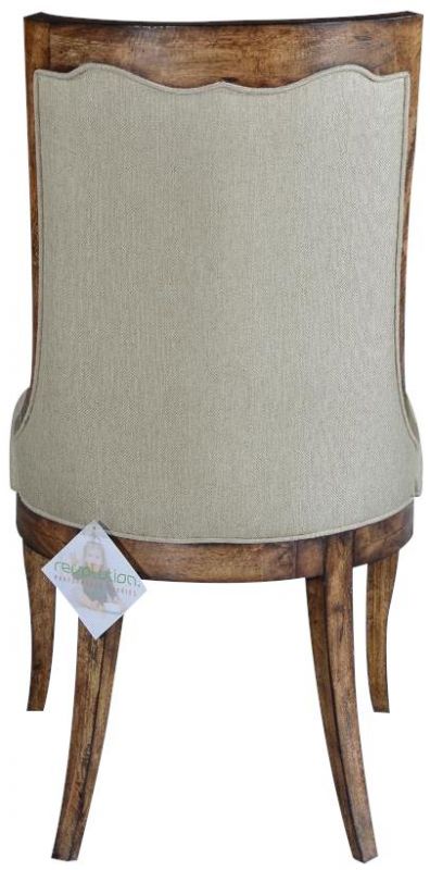 Side Chair Dining Rampart Curved Back Pecan Solid Wood  Tufted Beachwood Linen
