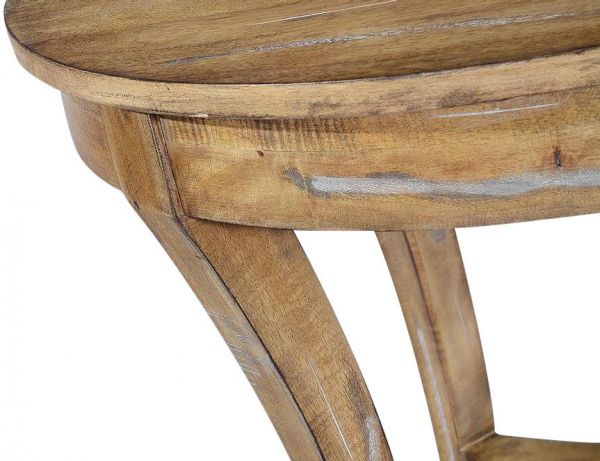 Side Table Ballard Round Beachwood Finish Solid Wood Lower Tier Curved Leg