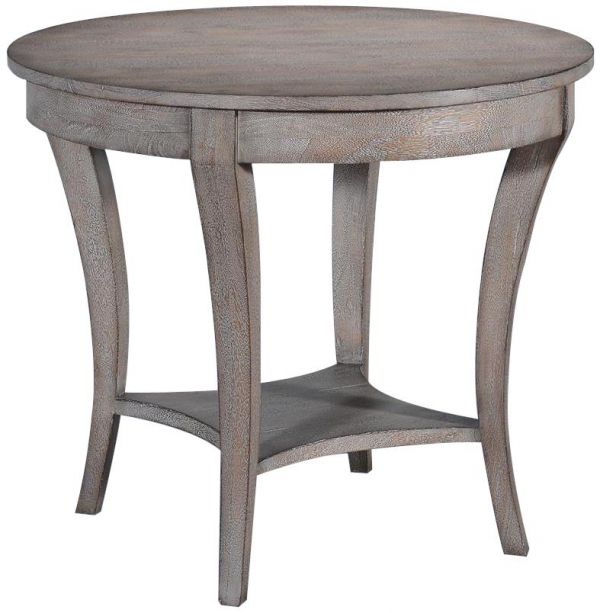 Side Table Ballard Round Greige Mango Solid Wood  Lower Tier Tapered Legs