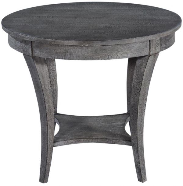 Side Table Ballard Round Weathered Gray Mango Solid Wood  Lower Tier