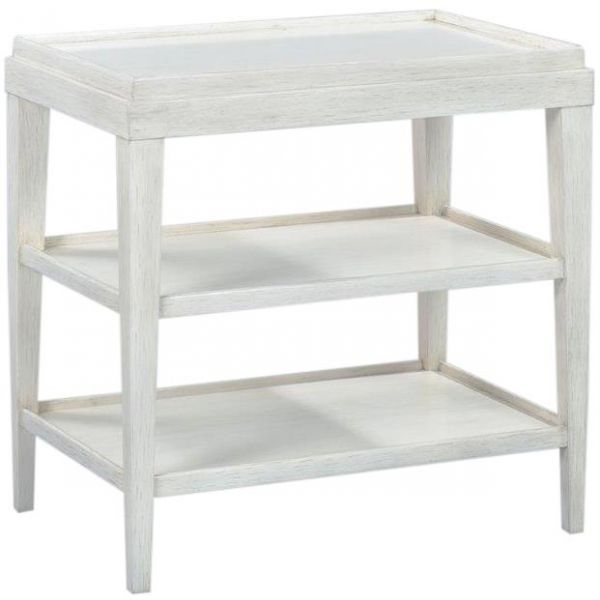 Side Table Lipped Top Hand-Rubbed Driftwood White Gray Acacia Wood 2-Shelf