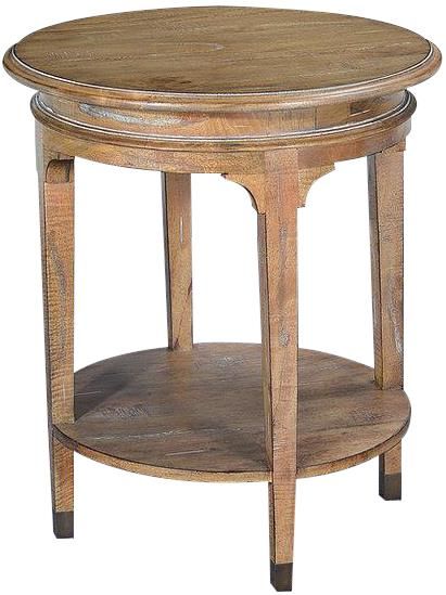Side Table Vivian Round Antiqued Beachwood Shelf Brass Caps