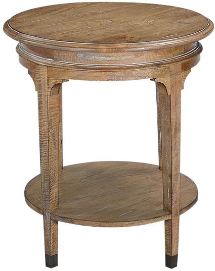 Side Table Vivian Round Antiqued Beachwood Shelf Brass Caps