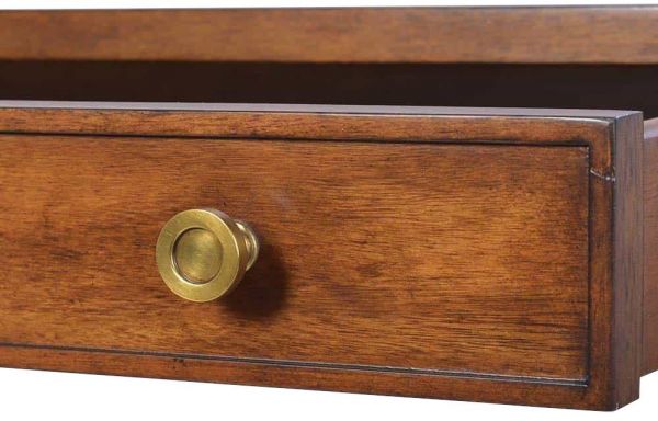 Side Table Wide Rectangular 2-Drawer Rustic Warm Brown Hand-Rubbed Wood Brass