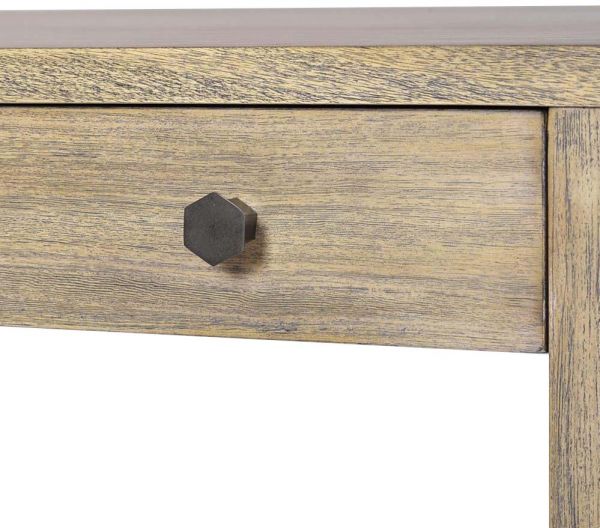 Side Table Wide Rectangular Rabbit Finish Celtis Wood Brass Drawer 2-Shelf