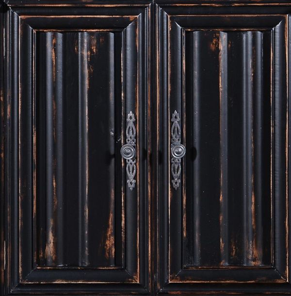 Sideboard Cathedral Antiqued Blackwash Wood  Heavy Moldings  Linen Fold Doors