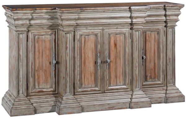 Sideboard Cathedral Reclaimed Wood Heavy Cornice Moldings Linen Fold 4 Doors