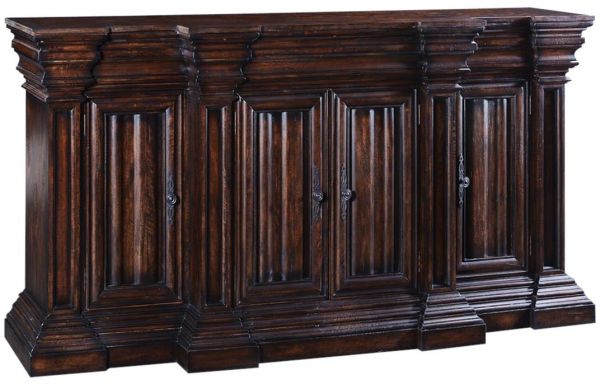 Sideboard Cathedral Solid Wood Rustic Pecan Linen Fold 4 Doors Cornice Moldings
