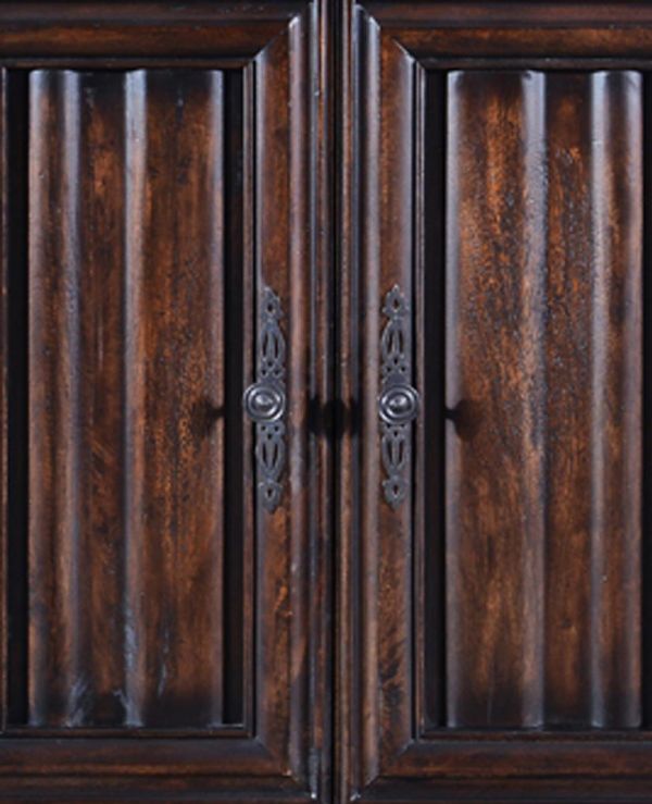 Sideboard Cathedral Solid Wood Rustic Pecan Linen Fold 4 Doors Cornice Moldings