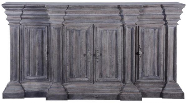 Sideboard Cathedral Weathered Gray Wood  Heavy Moldings  Linen Fold Doors