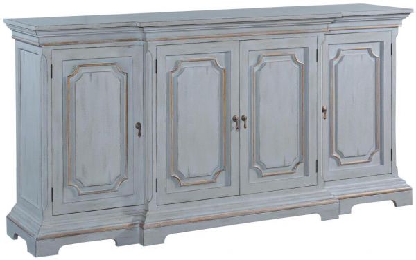 Sideboard Edward Pewter Finish Solid Wood Gold Accents 4- Door Breakfront