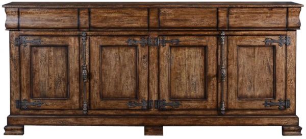 Sideboard Philippe French Rustic Pecan Solid Wood Cremone 4-Door Drawer