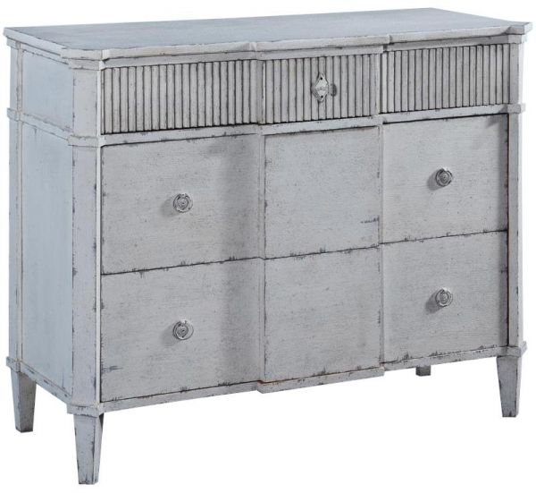St Denis Console Chest of Drawers Antiqued White Distressed 3 Drawers Soft Glide
