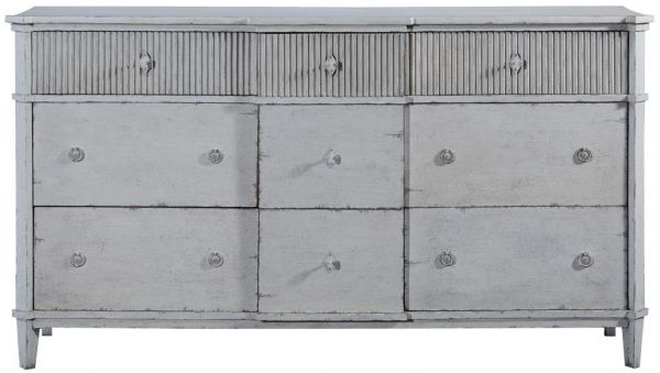 St Denis Dresser Chest of Drawers Antiqued White Wood Soft Glide 9-Drawer