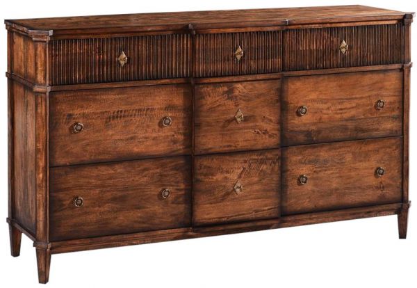 St Denis Dresser Chest of Drawers Rustic Pecan Wood Distressed Soft Glide