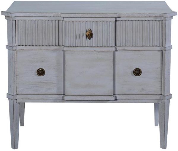 St Denis Nightstand Pewter Gray Distressed Solid Wood Two Drawers Brass
