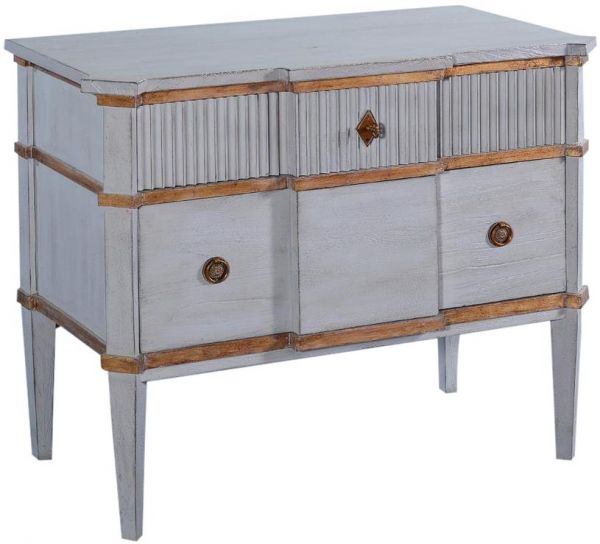 St Denis Nightstand Pewter Gray Solid Wood Gold Accents Distressed 2 Drawers