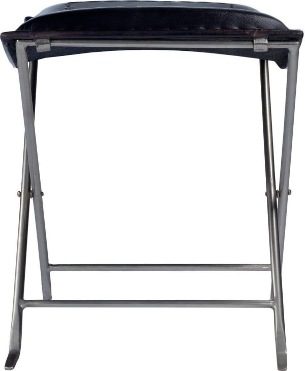 Stool Black Silver Metal Distressed Iron Leather Tabacco Bronze