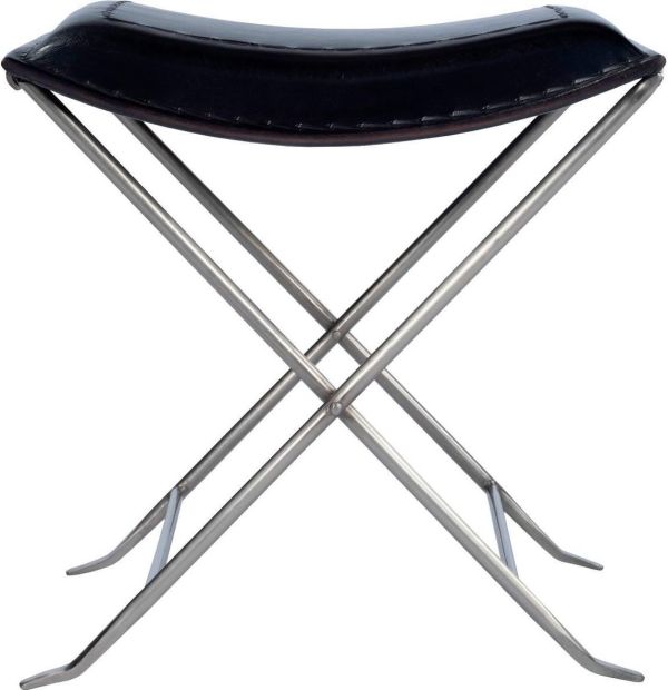 Stool Black Silver Metal Distressed Iron Leather Tabacco Bronze