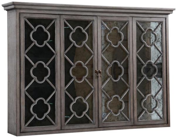 TV Cabinet Wilcox Greige Old World Distressed Wood Mirror Bi-Fold Doors