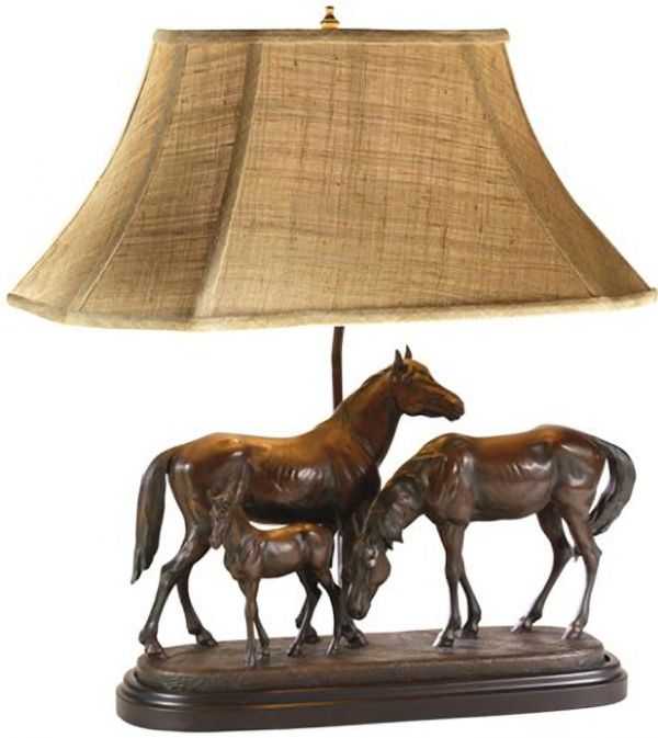 Table Lamp Remington Horse Family 1-Light Chocolate Brown Linen Shade Cast