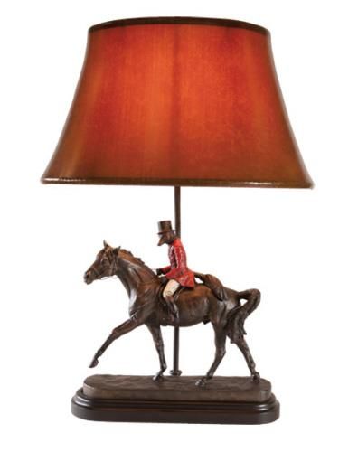 Table Lamp Traditional Antique Fox Hunt Cream Brick Red Chocolate Brown Linen